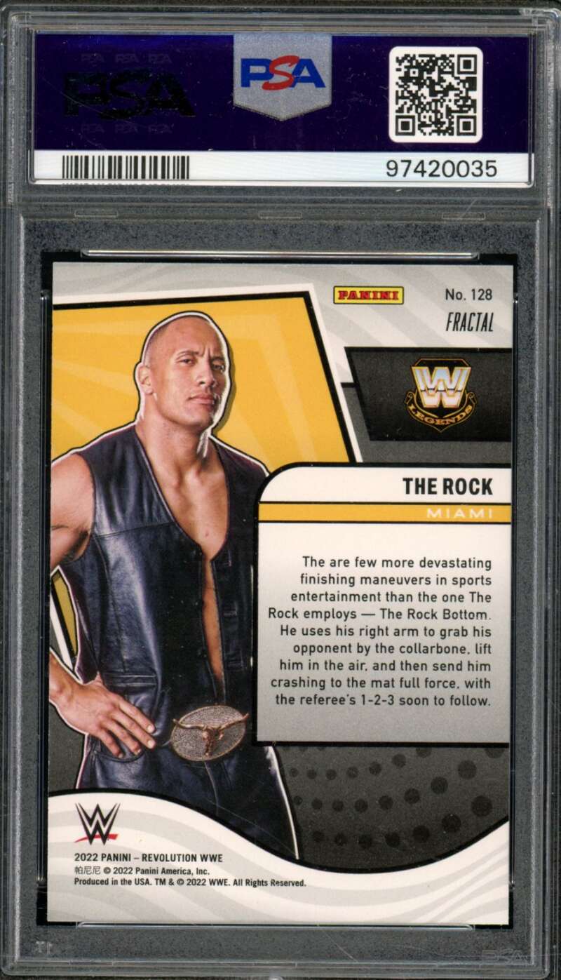 The Rock Card 2022 Revolution WWE Fractial (pop 5) #128 PSA 10 Image 2