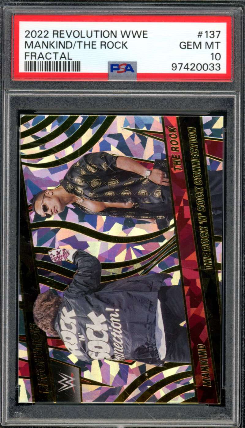 Mankind/The Rock Card 2022 Revolution WWE Fractial (pop 3) #137 PSA 10 Image 1