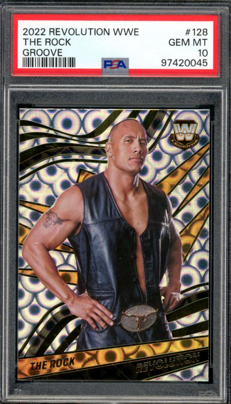 The Rock Card 2022-23 Revolution WWE Groove (pop 5) #128 PSA 10 Image 1