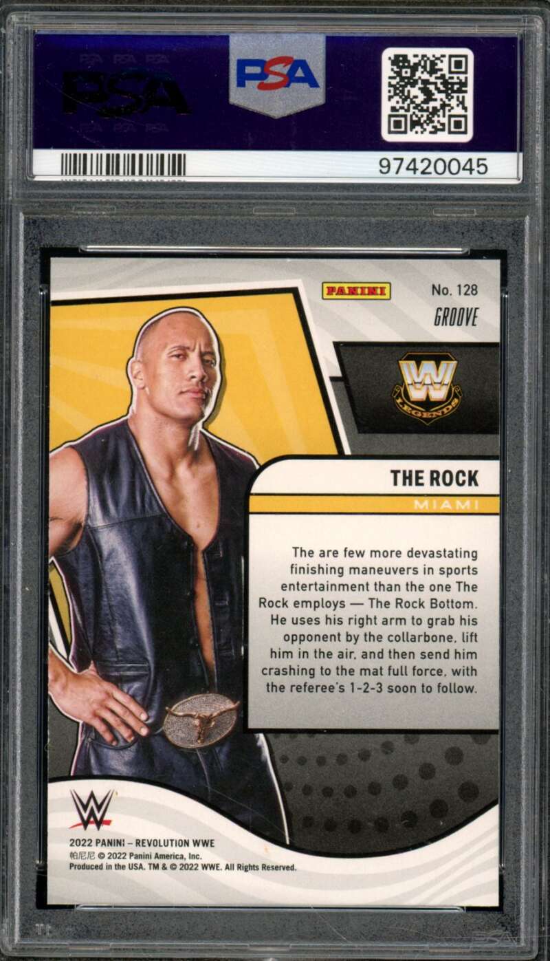 The Rock Card 2022-23 Revolution WWE Groove (pop 5) #128 PSA 10 Image 2