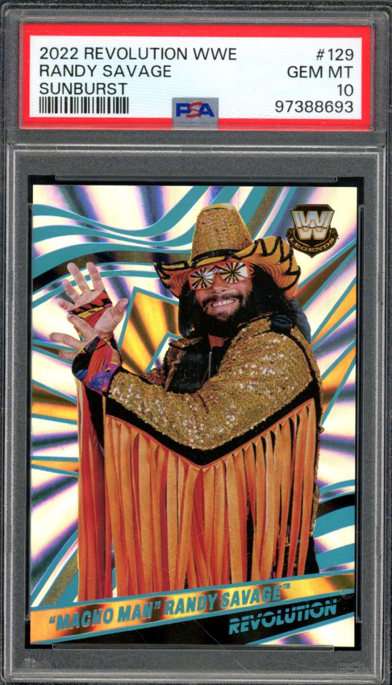 Randy Savage Card 2022 Revolution WWE Sunburst (pop 3) #129 PSA 10 Image 1