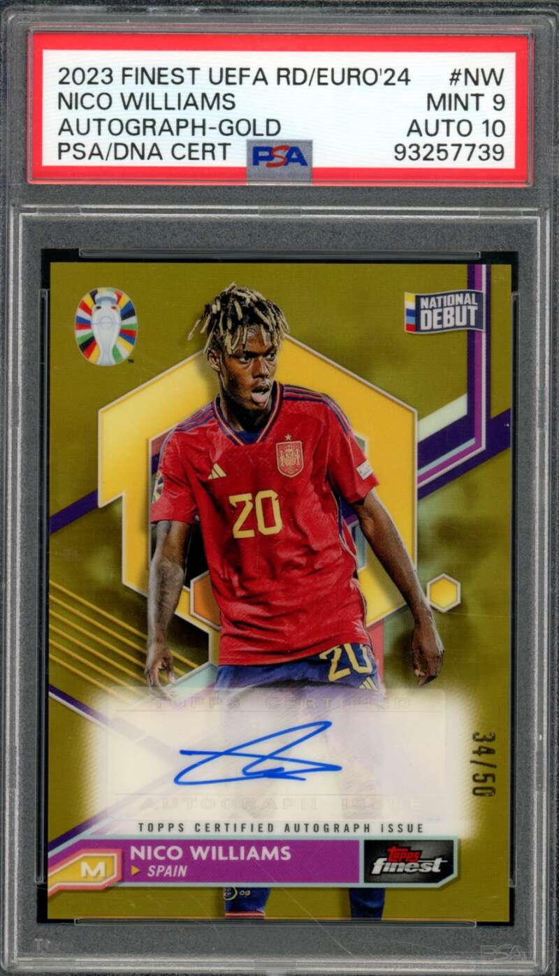 Nico Williams Rookie 2023 Finest UEFA Rd Euro Autograph-Gold (35/50) #Nw PSA 9 Image 1