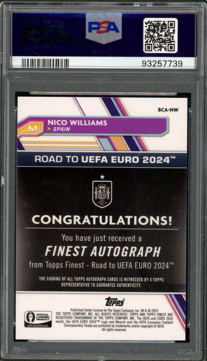 Nico Williams Rookie 2023 Finest UEFA Rd Euro Autograph-Gold (35/50) #Nw PSA 9 Image 2