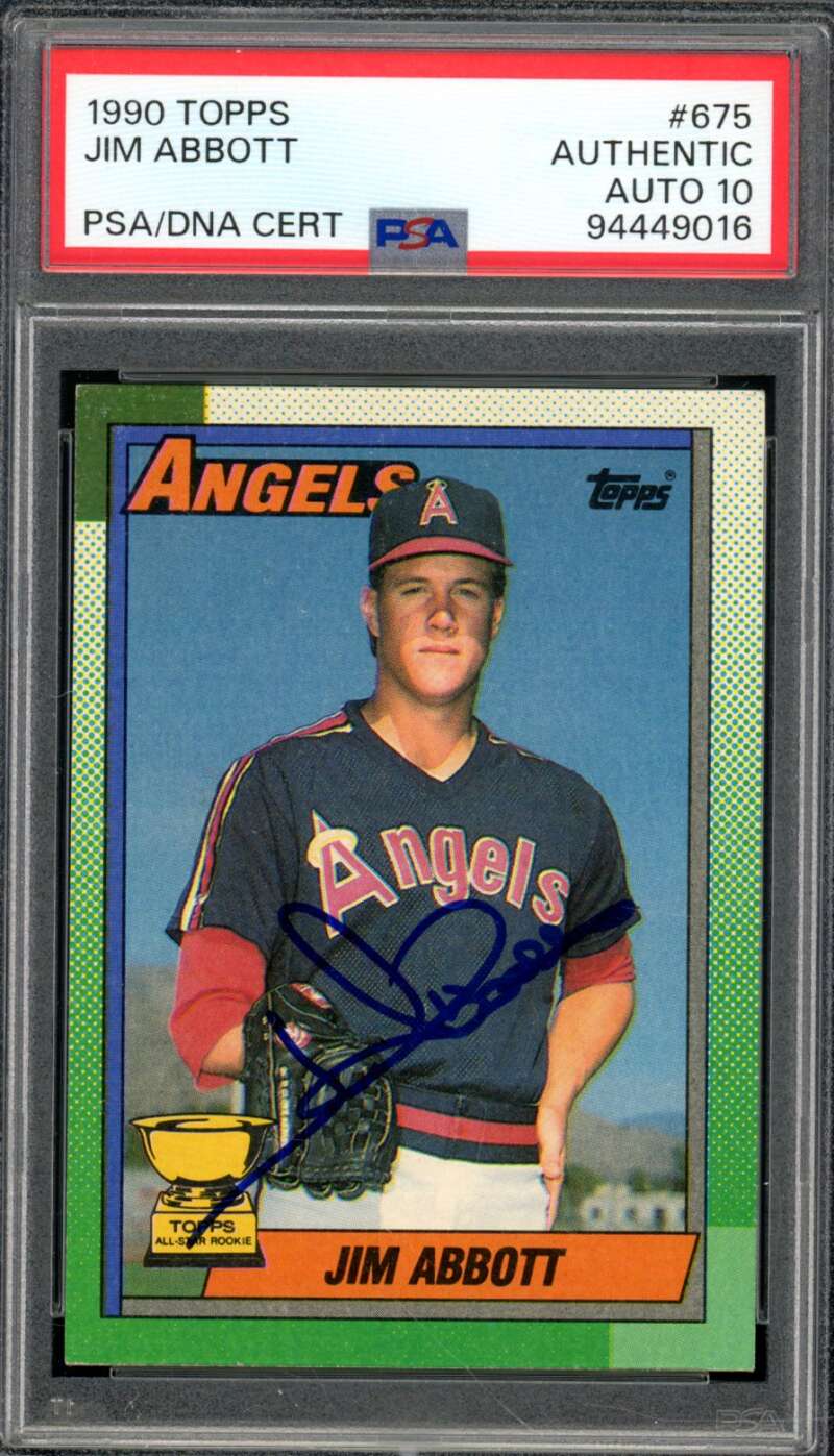 Jim Abbott Card 1990 Topps #675 PSA/DNA Certified Authentic Auto 10 Image 1