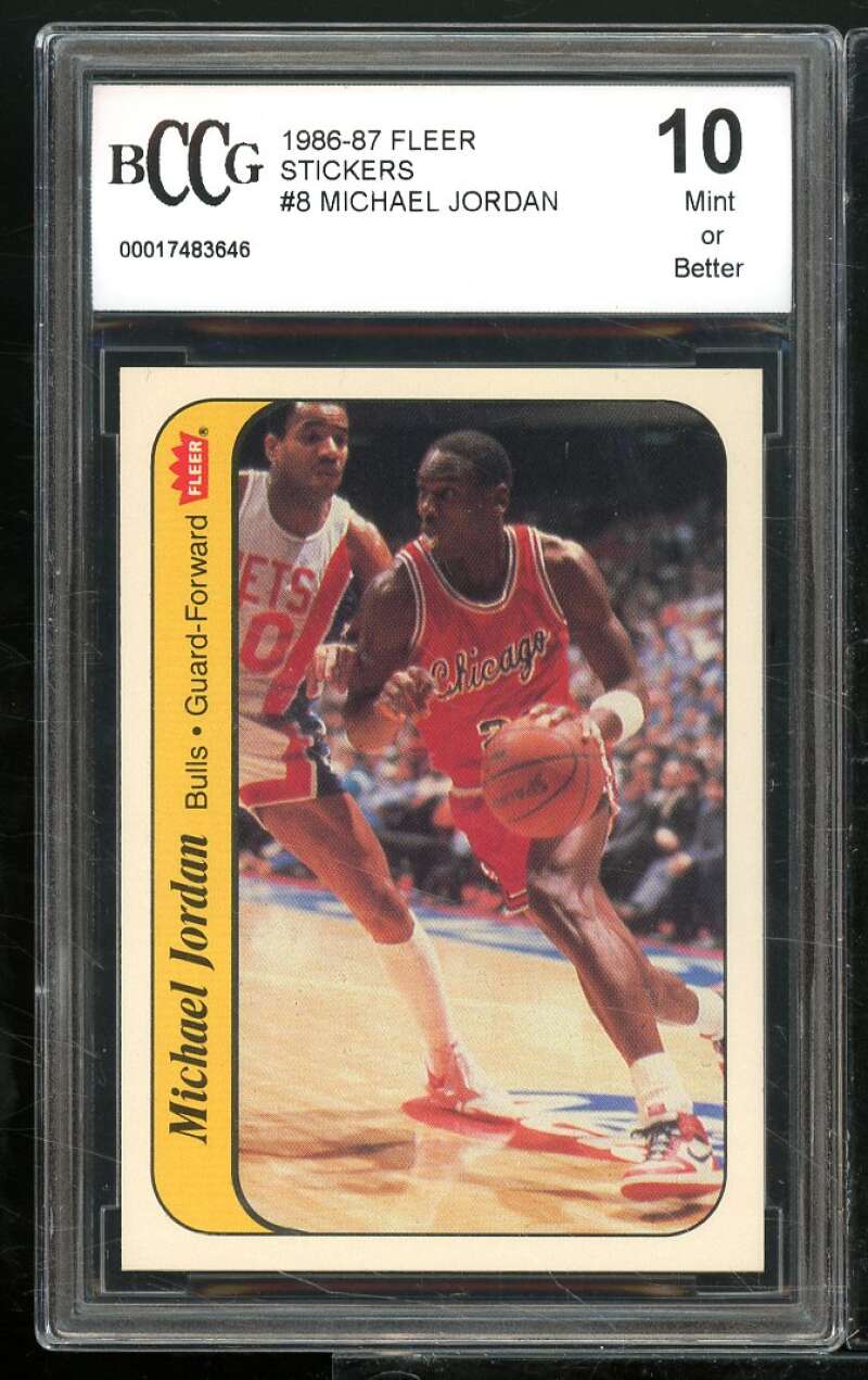 1986-87 Fleer Stickers #8 Michael Jordan Rookie Card BGS BCCG 10 Mint+ Image 1