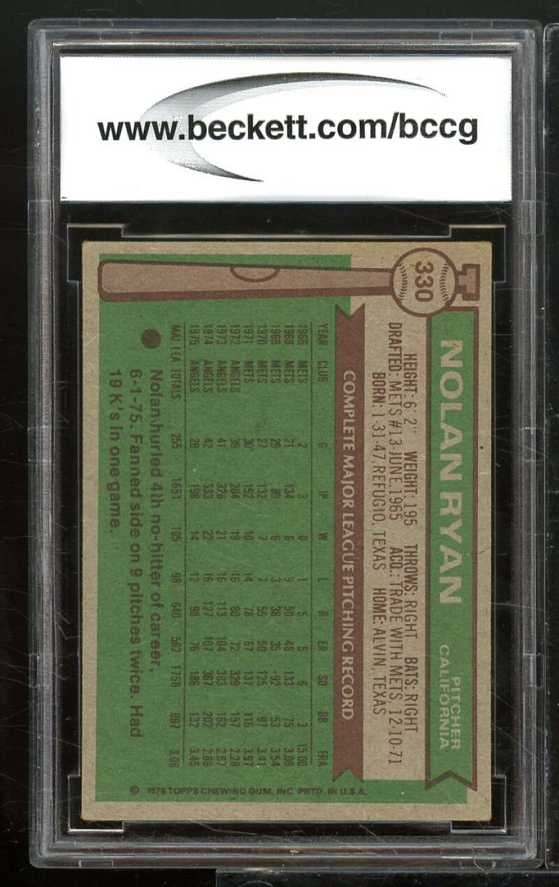 1976 Topps #330 Nolan Ryan Card BGS BCCG 7 Very Good+ Image 2