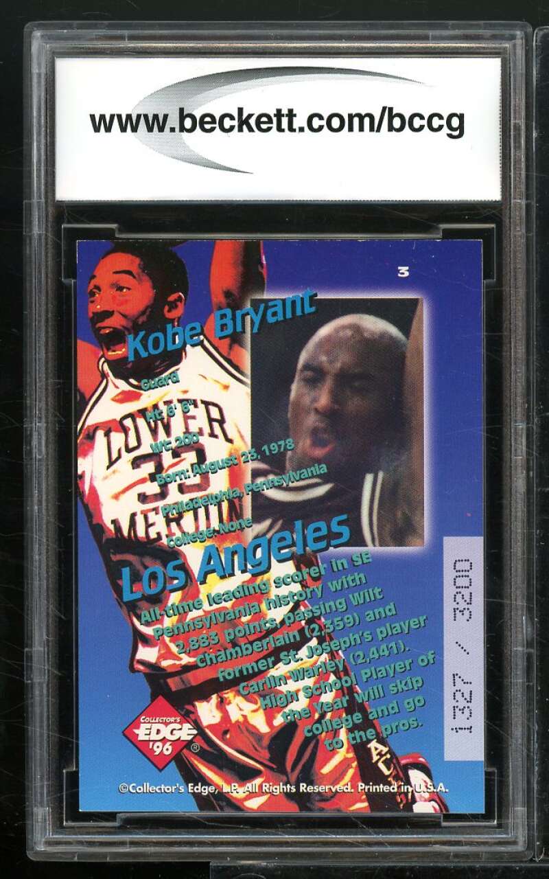 1996 Collector's Edge Key Kraze #3 Kobe Bryant Rookie Card BGS BCCG 8 Excellent+ Image 2