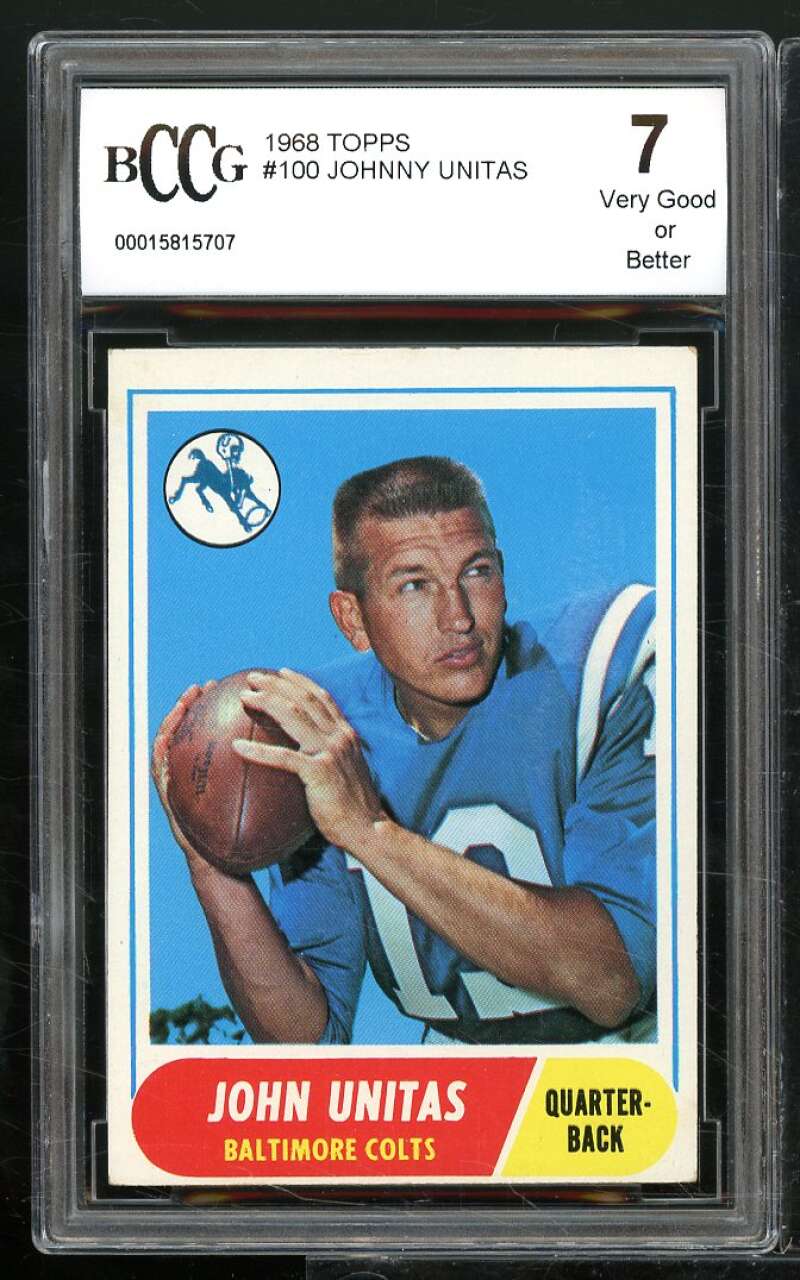 1968 Topps #100 Johnny Unitas Card BGS BCCG 7 Very Good+ Image 1