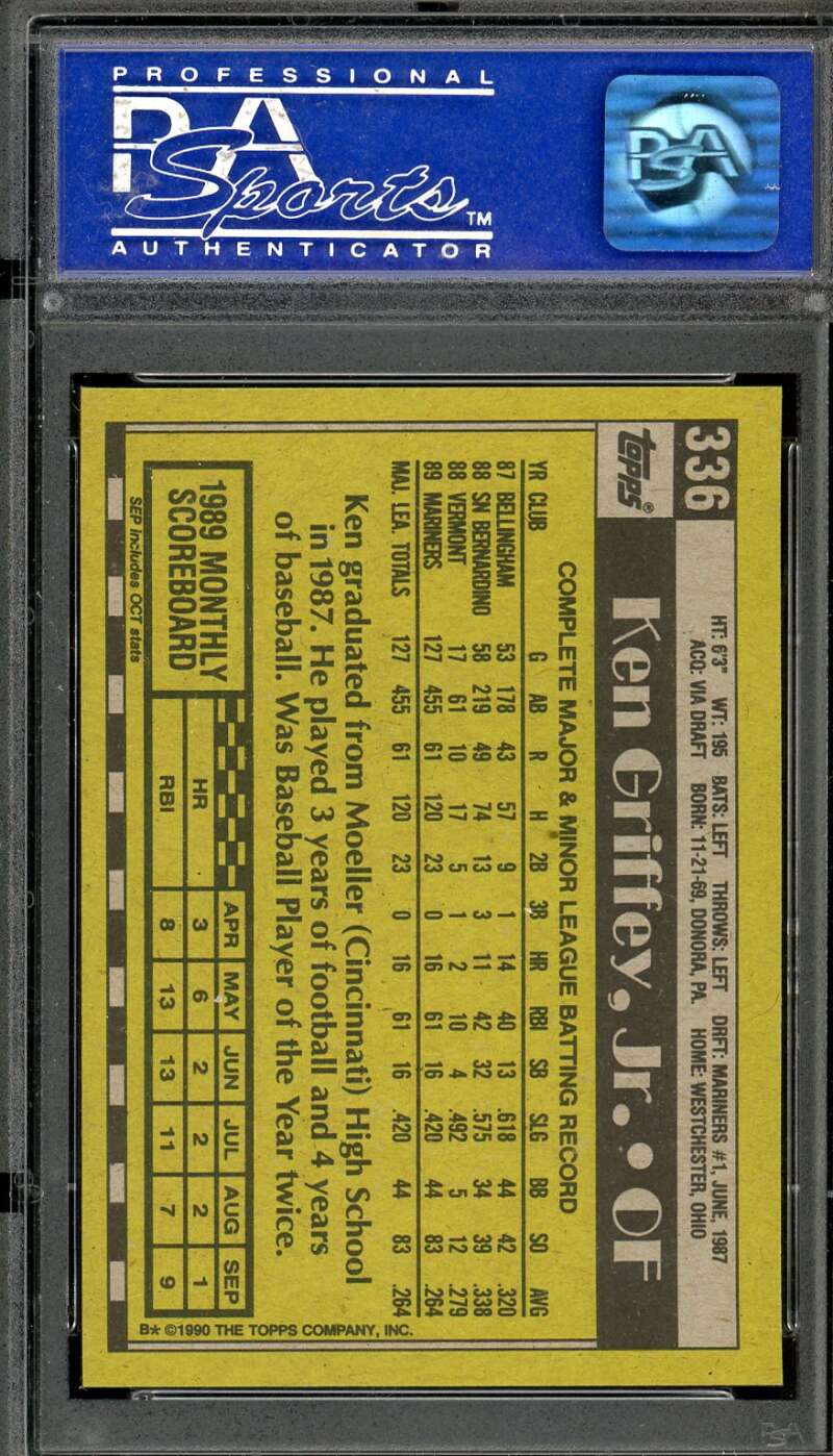 Ken Griffey Jr. Card 1990 Topps #336 PSA 8 Image 2