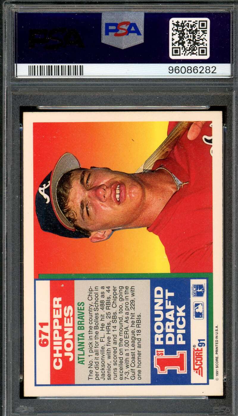 Chipper Jones Rookie Card 1991 Score #671 PSA 10 Image 2