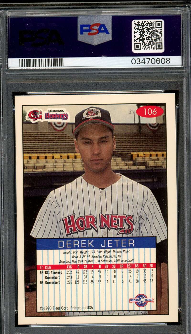 Derek Jeter Rookie Card 1993 Fleer Excel #106 PSA 9 Image 2