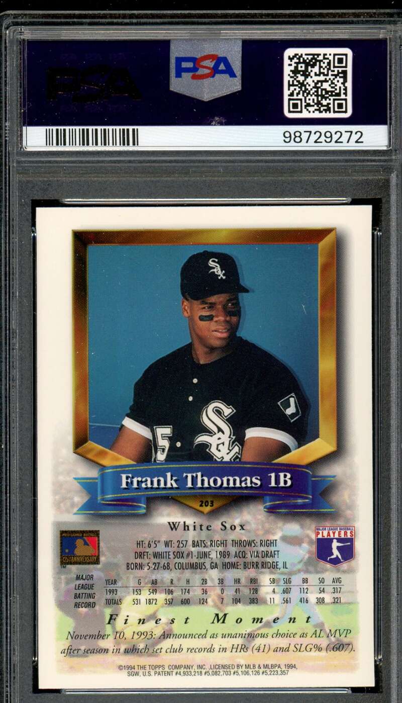 Frank Thomas Card 1994 Finest #203 PSA 8 Image 2