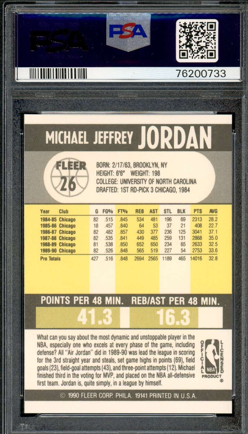 Michael Jordan Card 1990-91 Fleer #26 PSA 8 Image 2