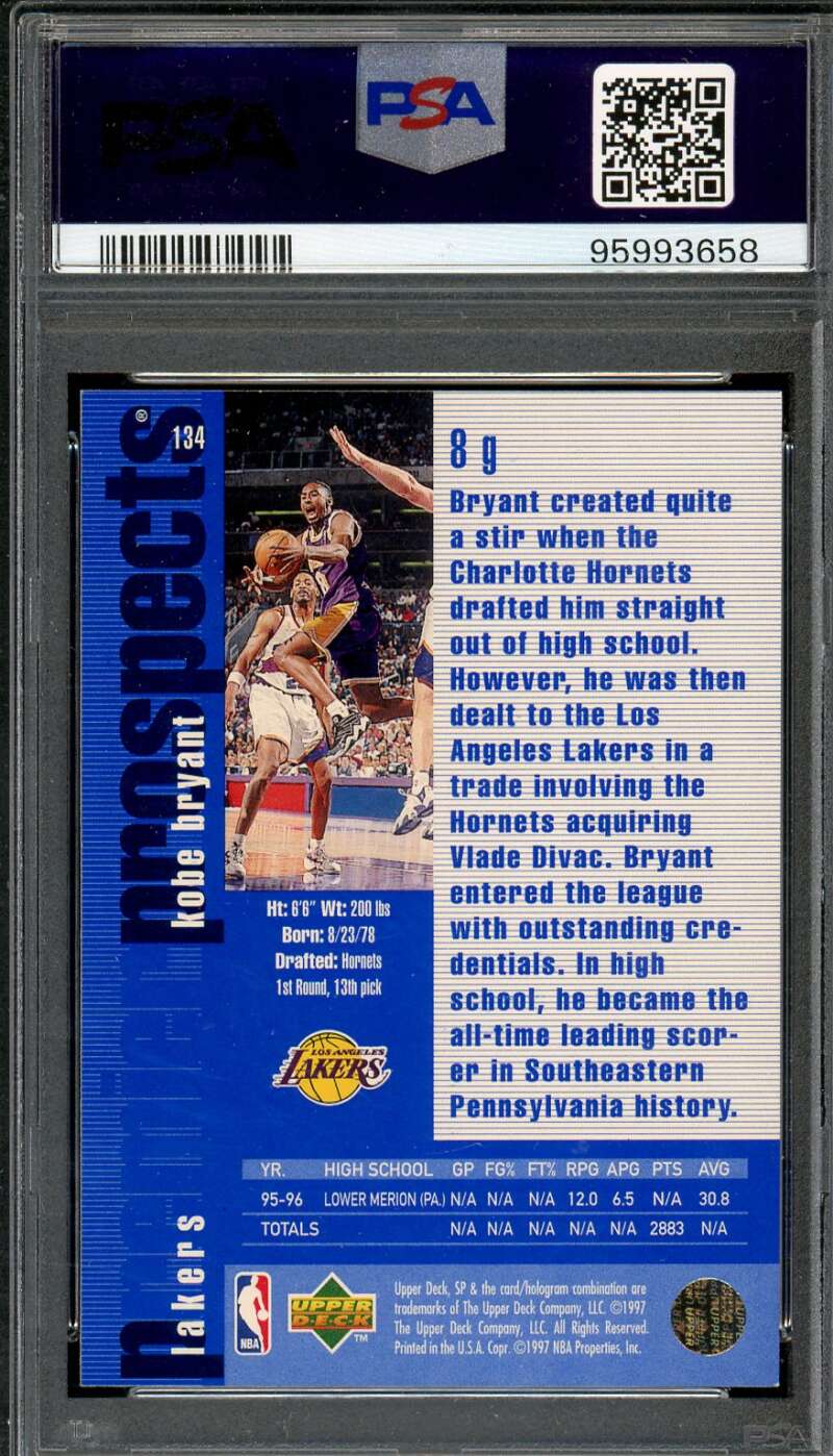 Kobe Bryant Rookie Card 1996-97 SP #134 PSA 9 Image 2