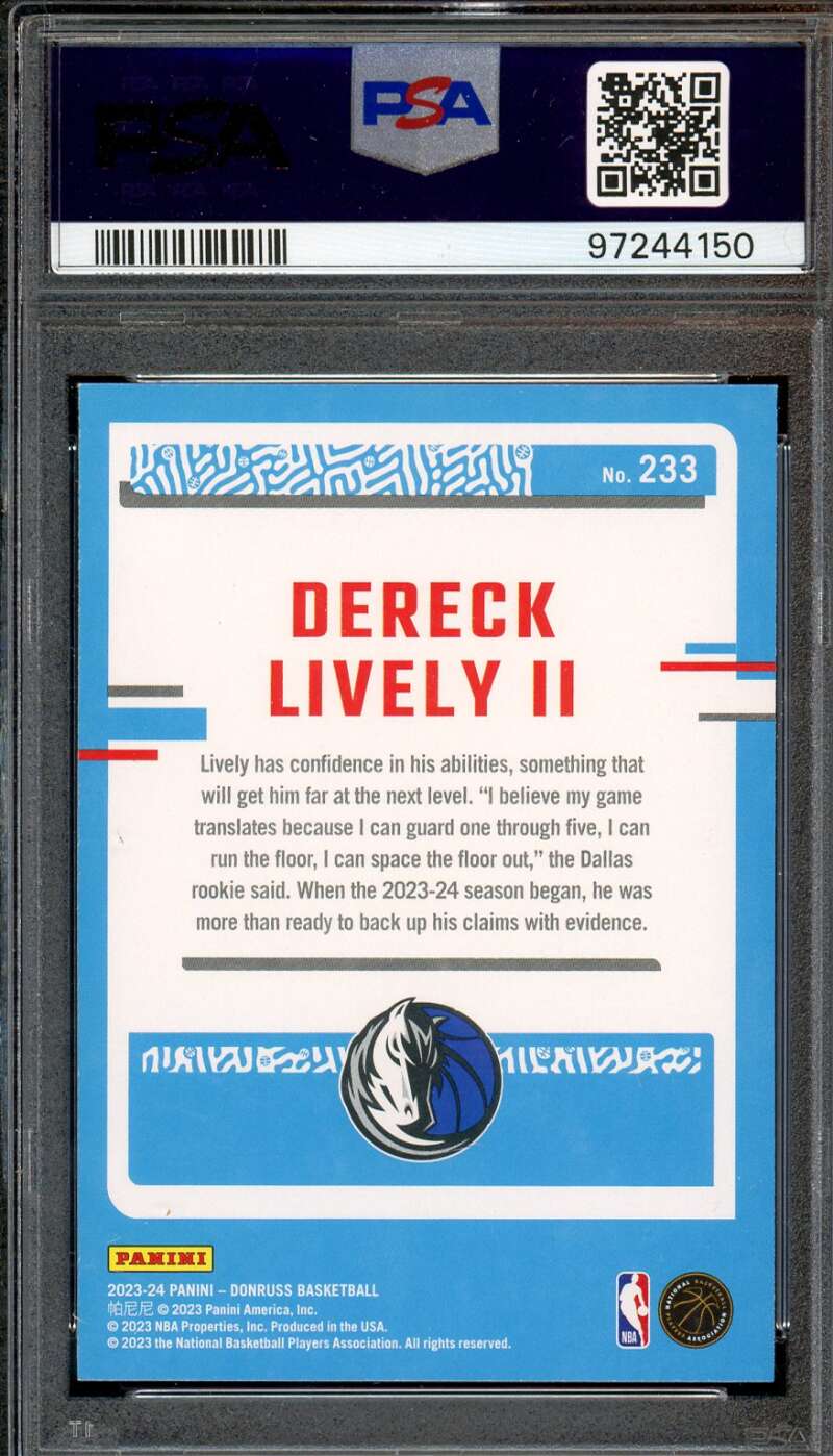 Dereck Lively II Rookie Card 2023-24 Donruss #233 PSA 10 Image 2