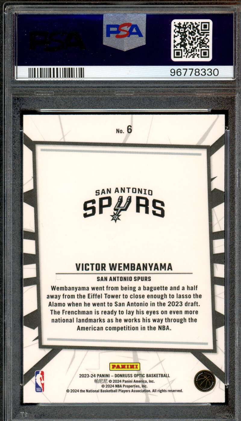 Victor Wembanyama Rookie Card 2023-24 Donruss Optic #6 PSA 10 Image 2