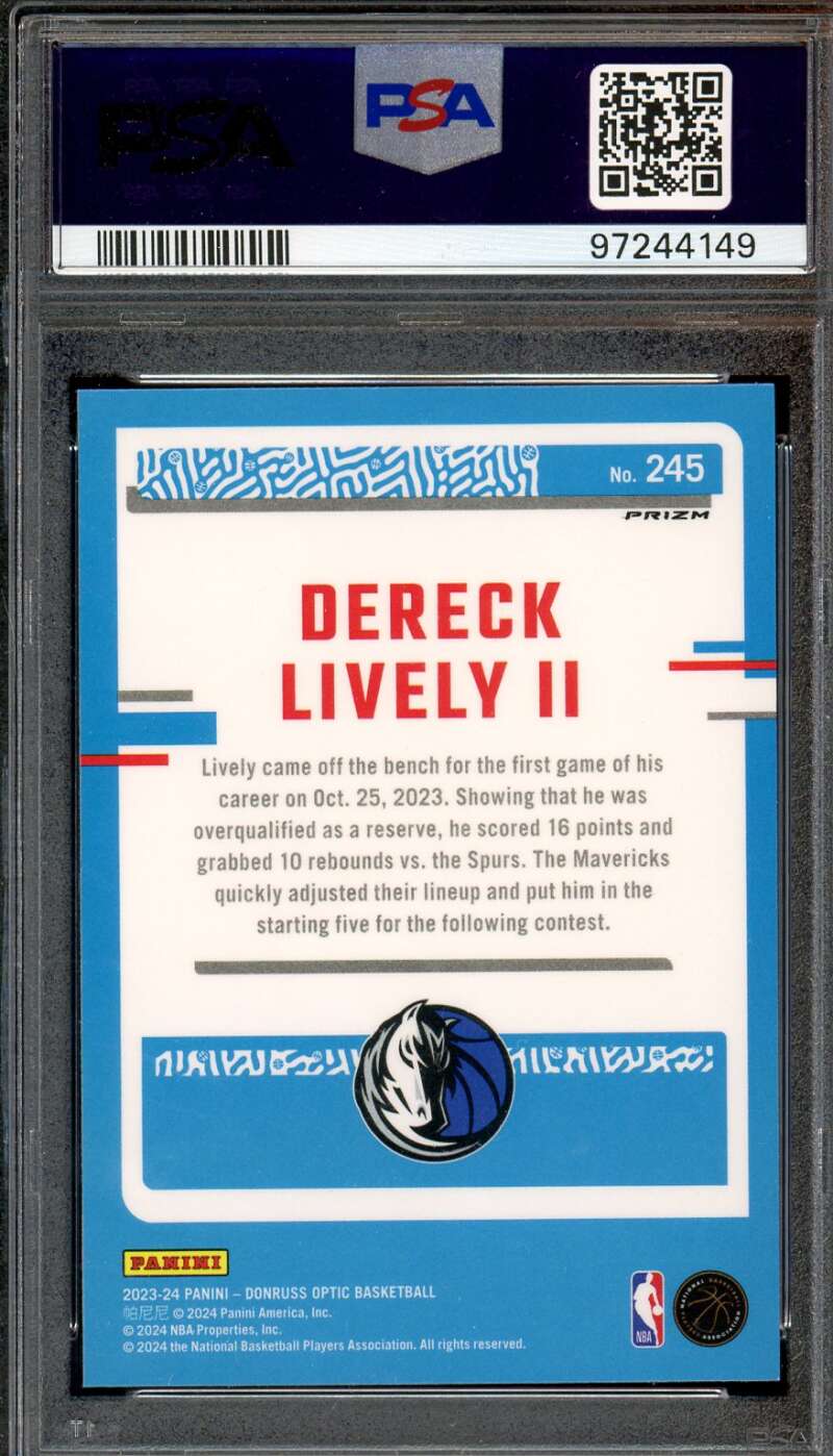 Dereck Lively II Card 2023-24 Donruss Optic Purple #245 PSA 9 Image 2