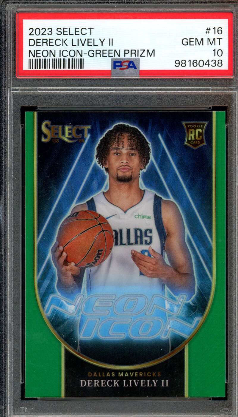 Dereck Lively II Rookie Card 2023-24 Select Neon Icon Green Prizm #16 PSA 10 Image 1