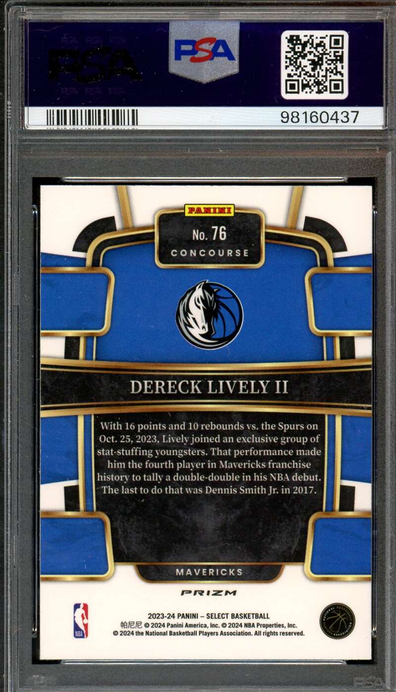 Dereck Lively II Rookie Card 2023-24 Select Orange Flash #76 PSA 10 Image 2