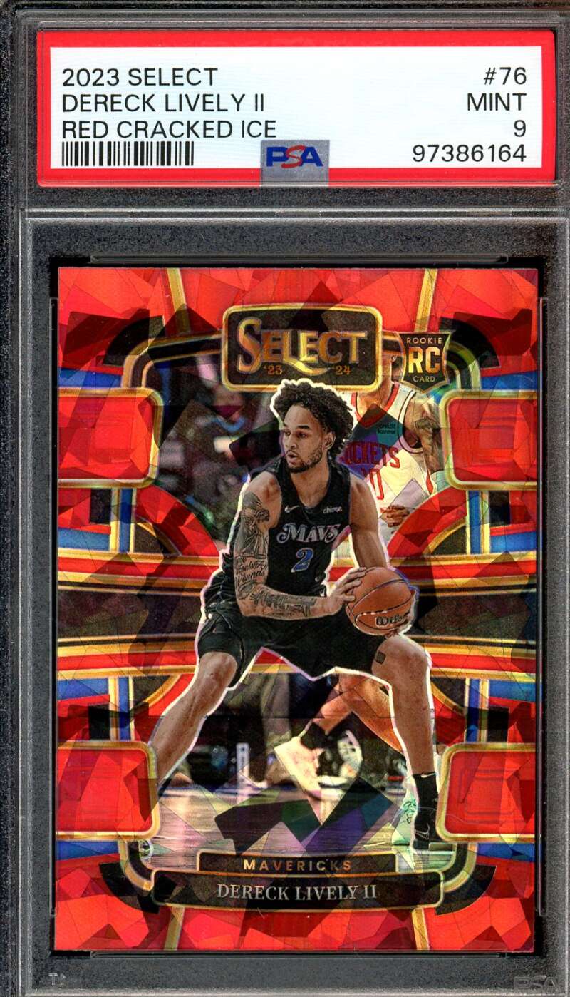 Dereck Lively II Rookie Card 2023-24 Select Red Cracked Ice #76 PSA 9 Image 1