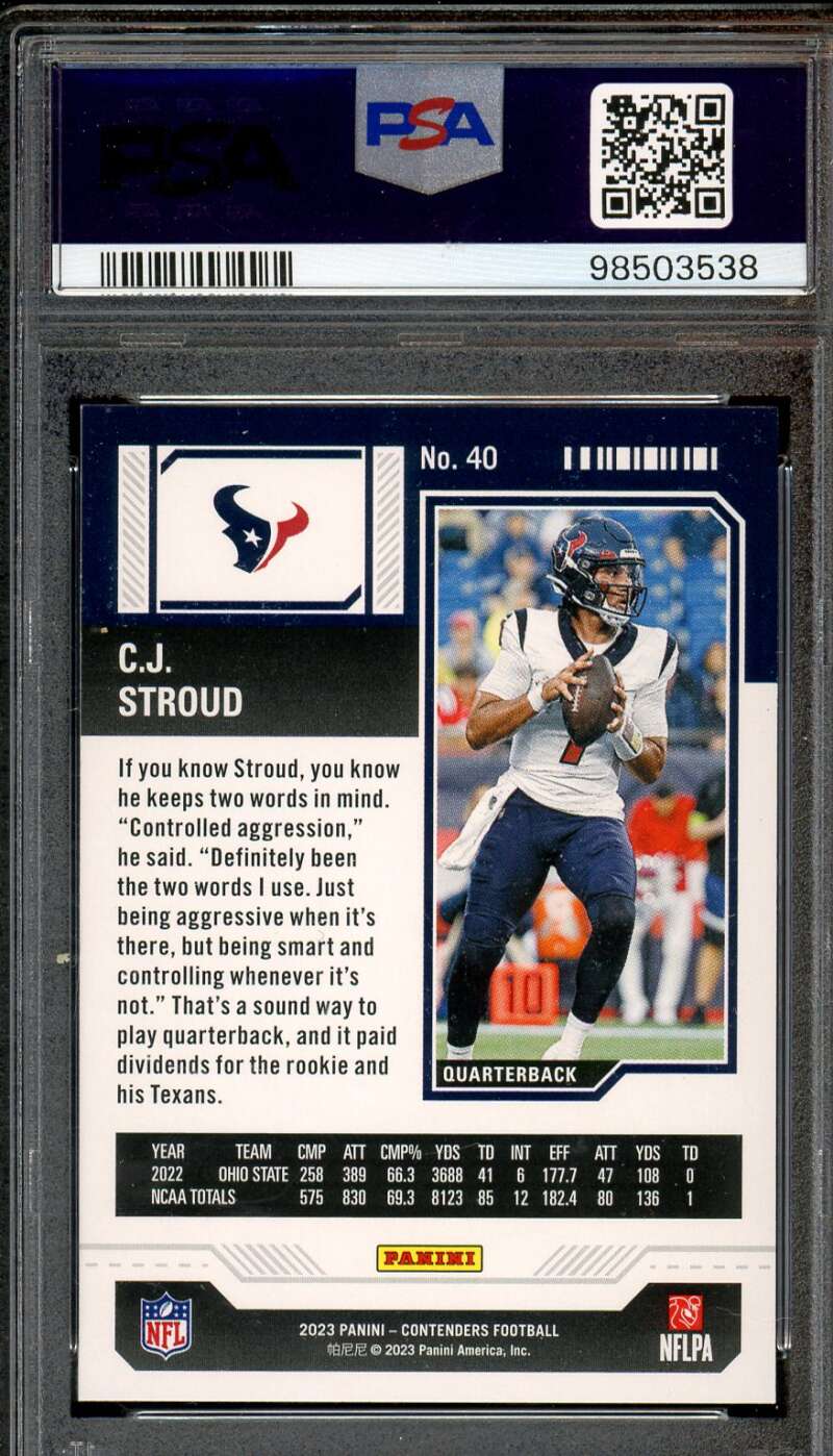 C.J. Stroud Rookie Card 2023 Contenders #40 PSA 9 Image 2