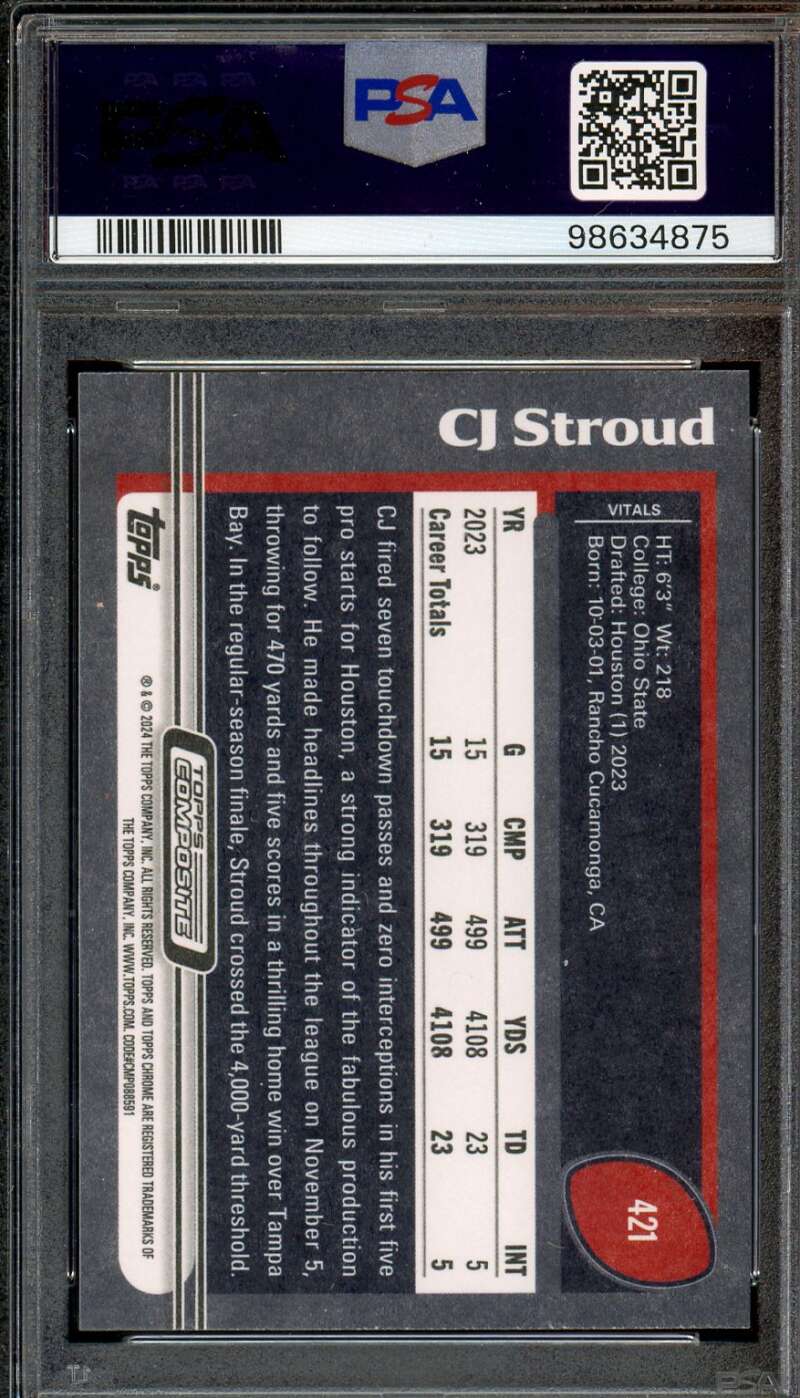 C.J. Stroud Rookie Card 2023 Topps Composite #421 PSA 10 Image 2