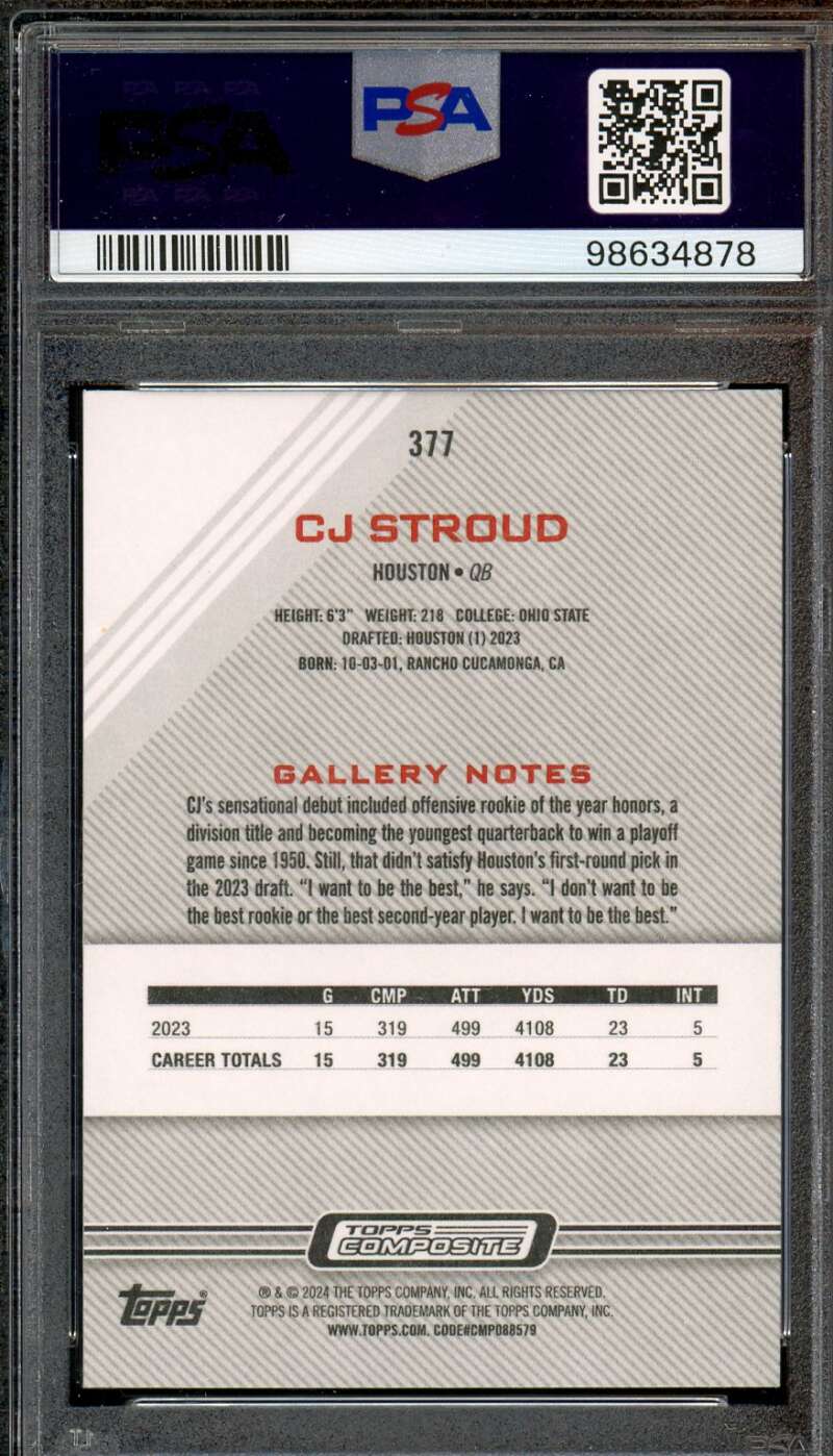 C.J. Stroud Rookie Card 2023 Topps Composite #377 PSA 10 Image 2