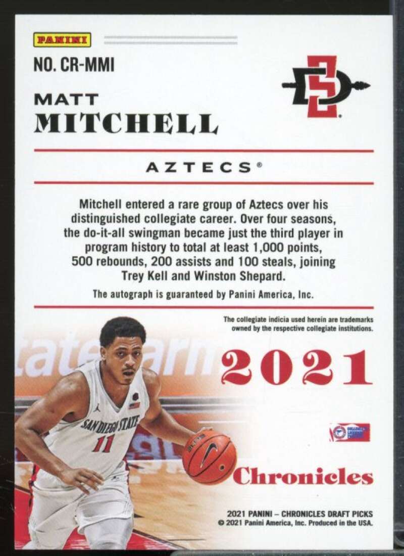 Matt Mitchell Rookie 2021-22 Panini Chronicles Draft Pick Rookie Signatures #35  Image 2