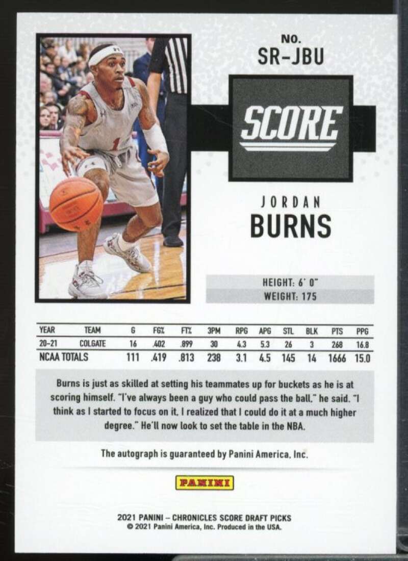 Jordan Burns 2021-22 Panini Chronicles Draft Picks Score Rookie Autographs #6  Image 2