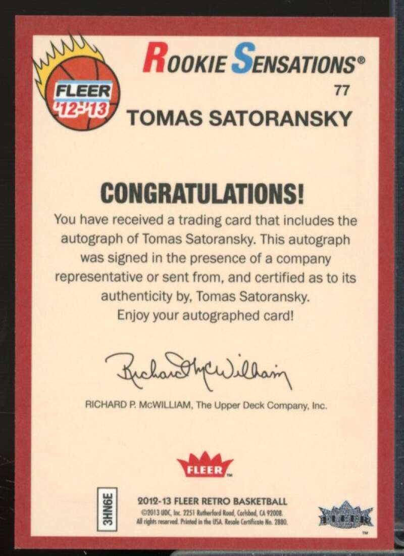 Tomas Satoransky RS B Rookie Card 2012-13 Fleer Retro Autographs #77  Image 2