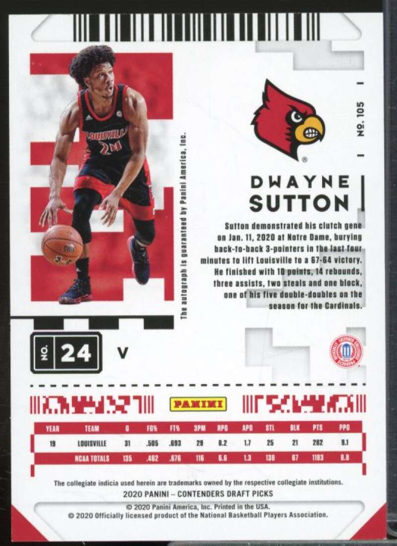 Dwayne Sutton AU 2020-21 Panini Contenders Draft Picks Game Ticket Red #105  Image 2