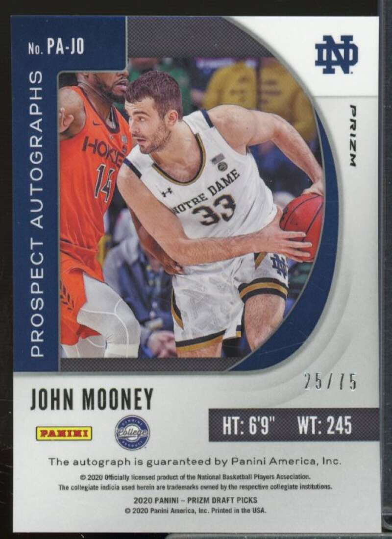 John Mooney 2020-21 Panini Prizm Draft Picks Prospect Autographs Blue Ice #73  Image 2