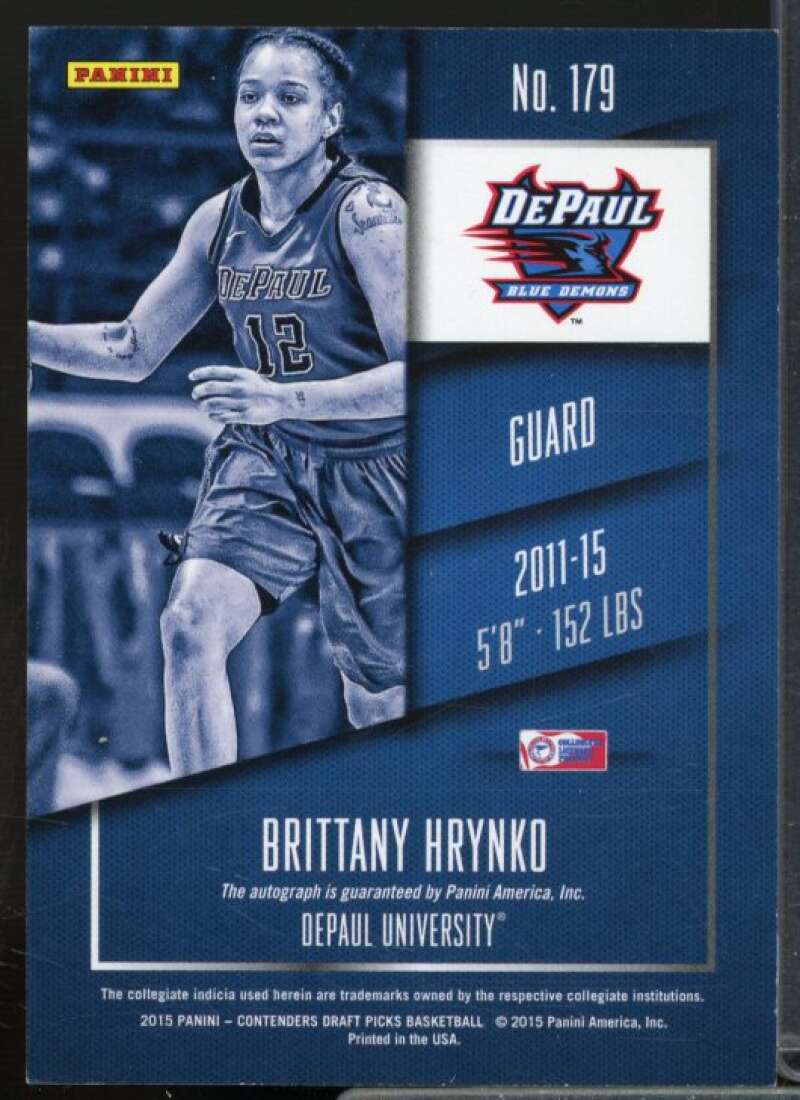 Brittany Hrynko AU Rookie Card 2015-16 Panini Contenders Draft Picks #179  Image 2