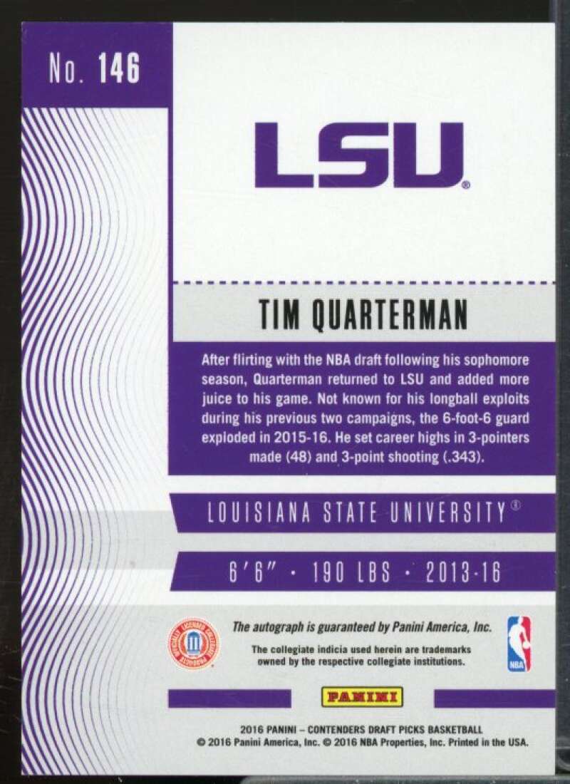 Tim Quarterman AU/Yellow jersey 2016-17 Panini Contenders Draft Ticket #146B  Image 2