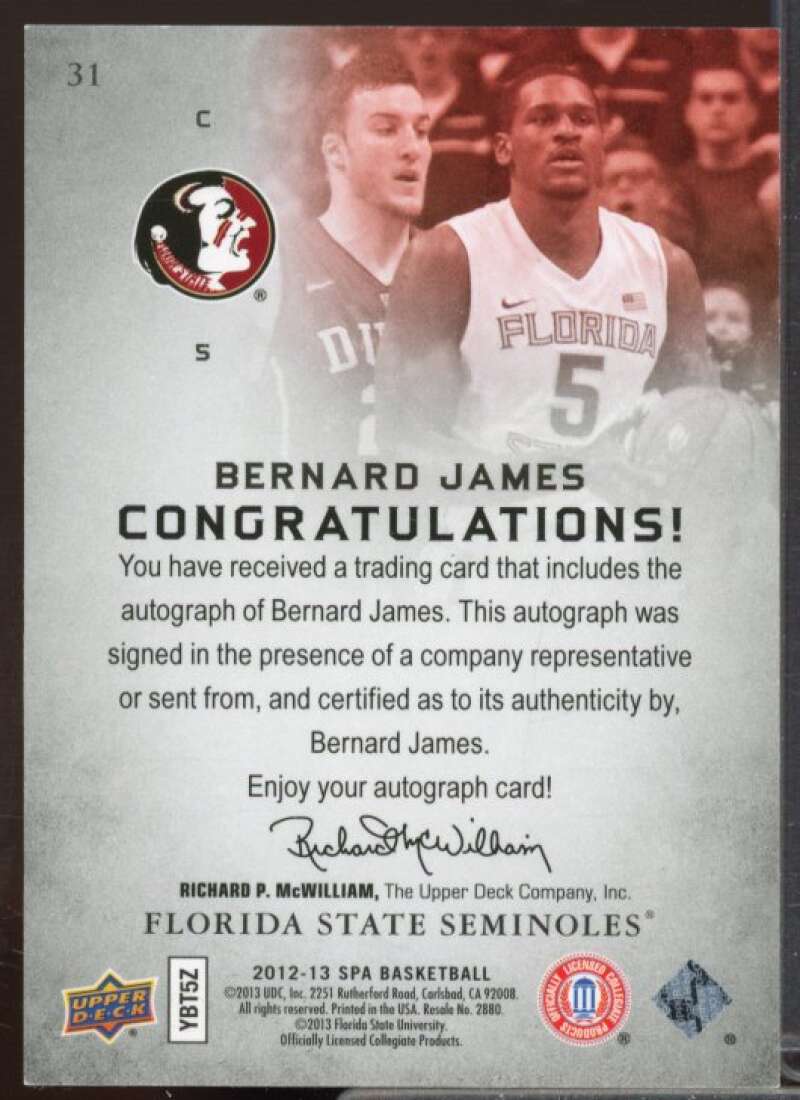 Bernard James E Rookie Card 2012-13 SP Authentic Autographs #31  Image 2