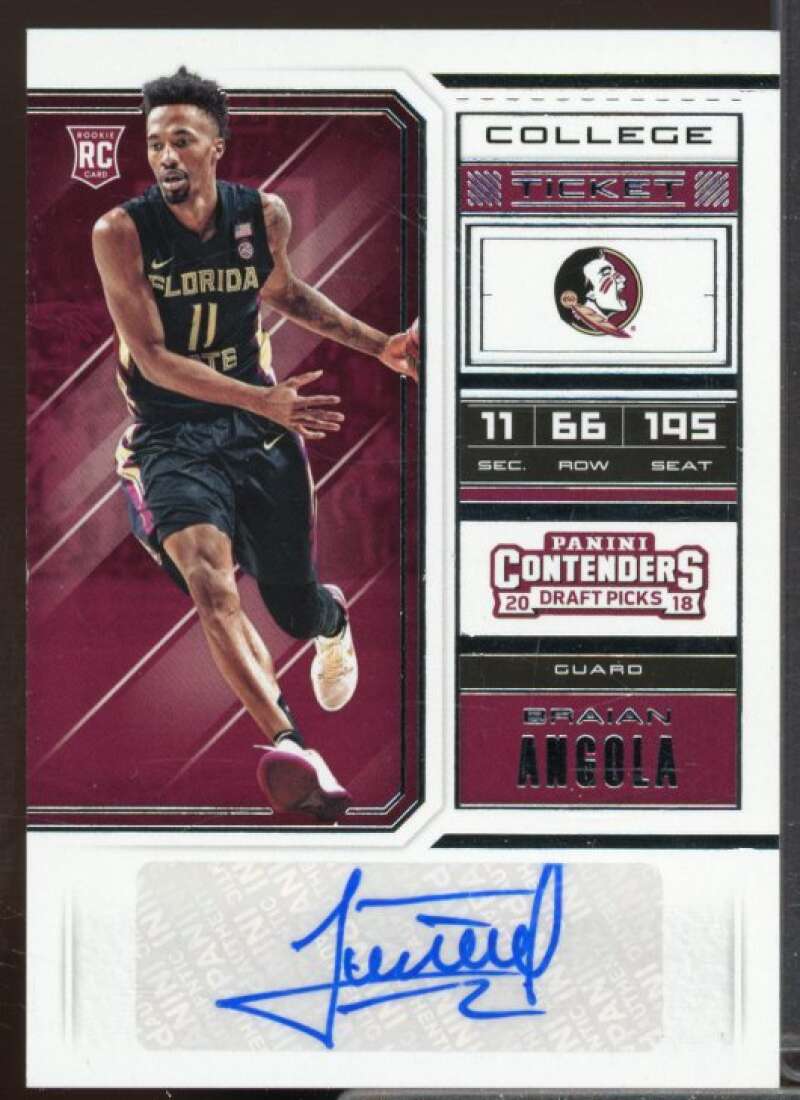 Braian Angola AU Rookie Card 2018-19 Panini Contenders Draft Picks #89  Image 1