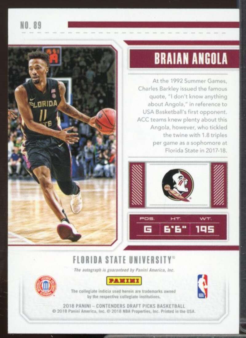 Braian Angola AU Rookie Card 2018-19 Panini Contenders Draft Picks #89  Image 2