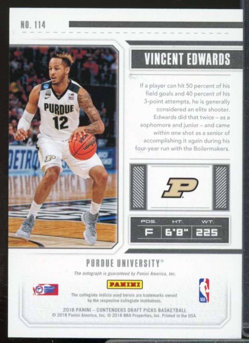 Vincent Edwards AU Rookie Card 2018-19 Panini Contenders Draft Picks #114  Image 2