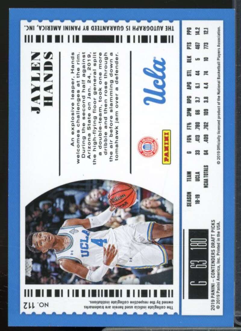 Jaylen Hands AU Rookie Card 2019-20 Panini Contenders Draft Picks #112  Image 2