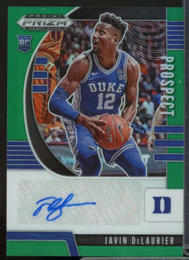 Javin DeLaurier 2020-21 Panini Prizm Draft Picks Prospect Autographs Green #40  Image 1