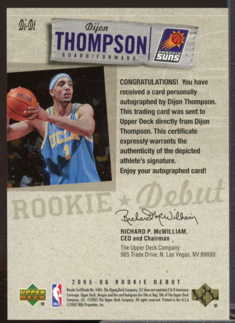 Dijon Thompson Rookie Card 2005-06 Upper Deck Rookie Debut Ink #DT  Image 2