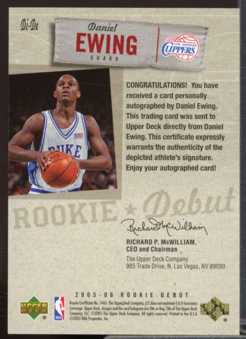 Daniel Ewing Rookie Card 2005-06 Upper Deck Rookie Debut Ink #DE  Image 2