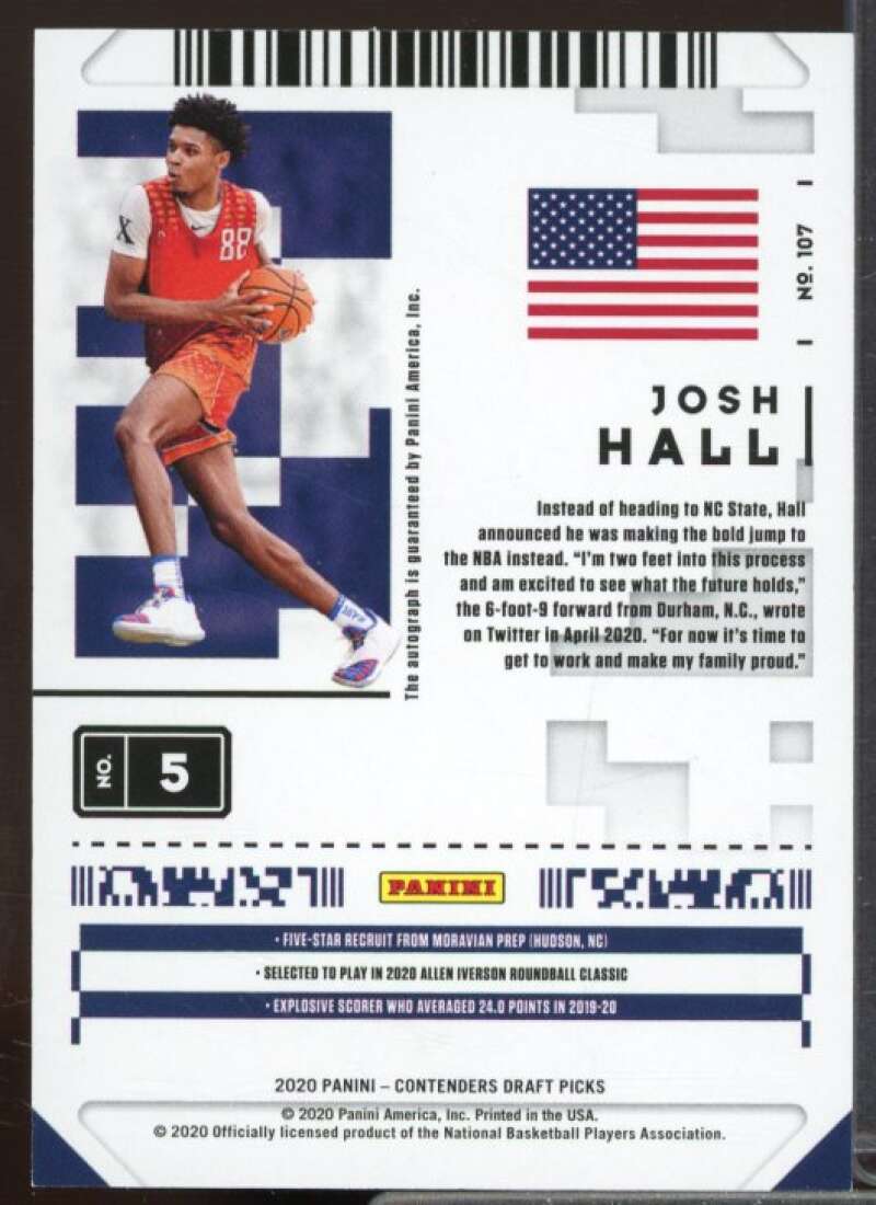 Josh Hall AU Rookie Card 2020-21 Panini Contenders Draft Picks #107  Image 2