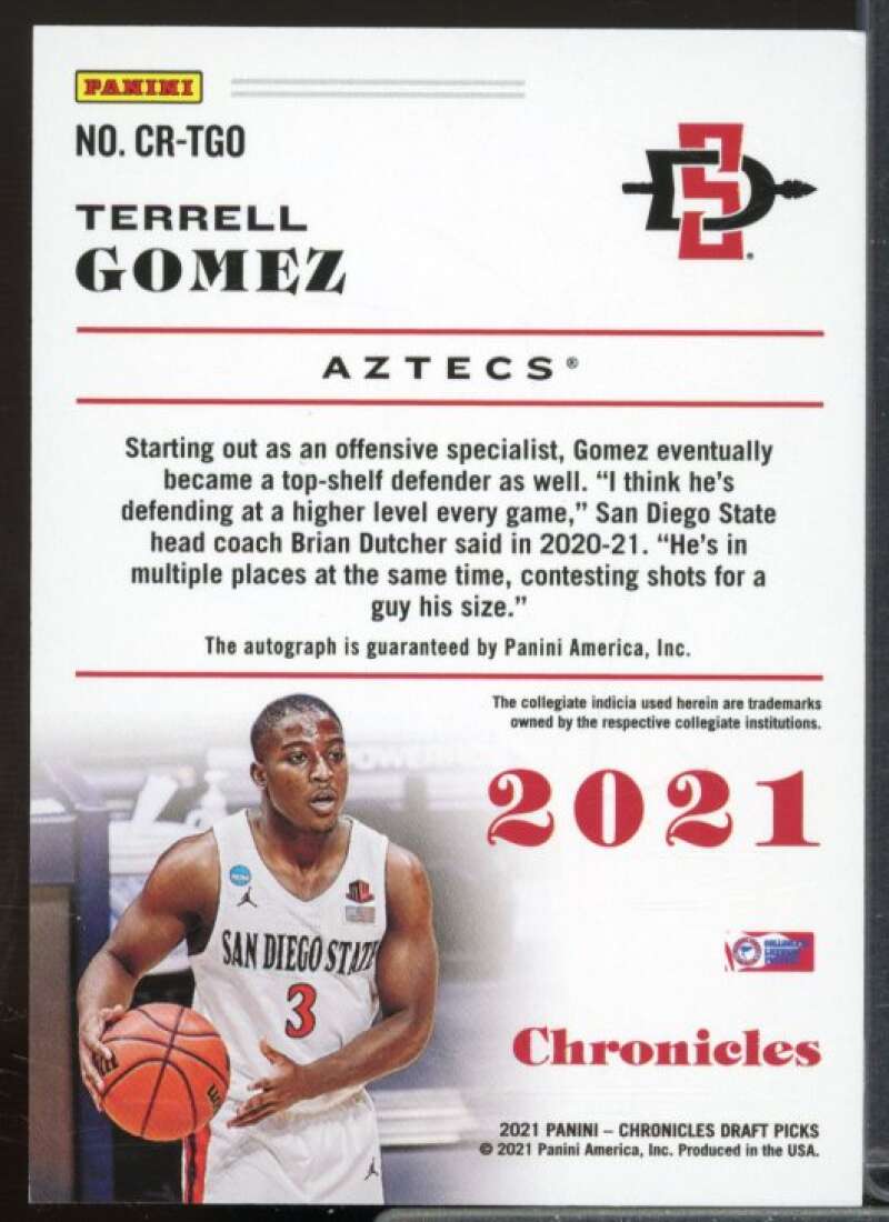 Terrell Gomez Rookie 2021-22 Panini Chronicles Draft Pick Rookie Signatures #53  Image 2