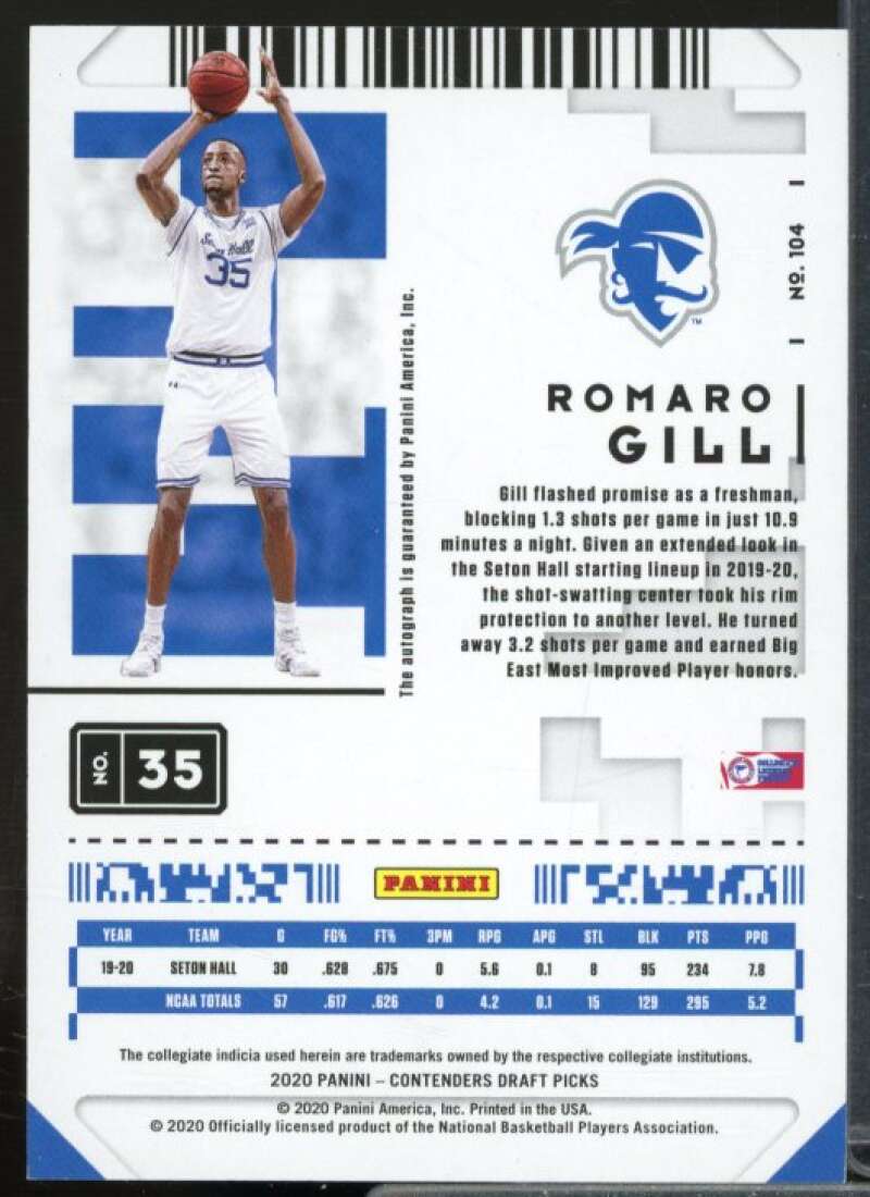 Romaro Gill AU Rookie 2020-21 Panini Contenders Draft Pick Game Ticket Red #104  Image 2