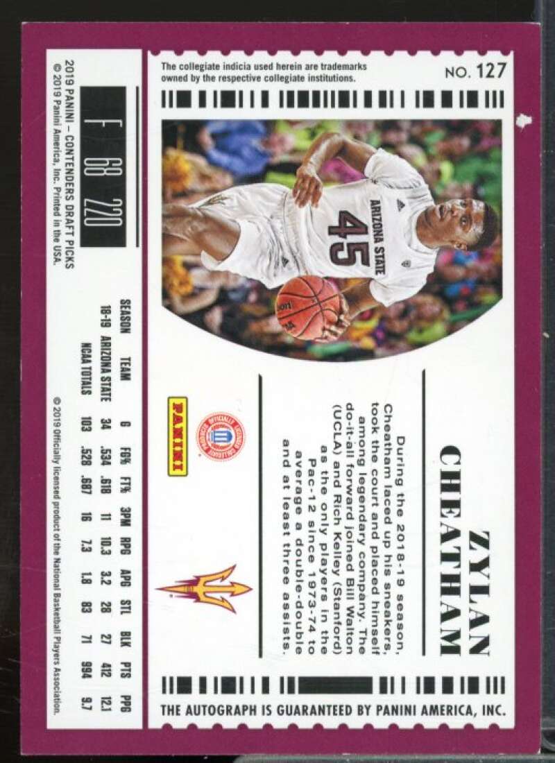 Zylan Cheatham AU Rookie Card 2019-20 Panini Contenders Draft Picks #127  Image 2