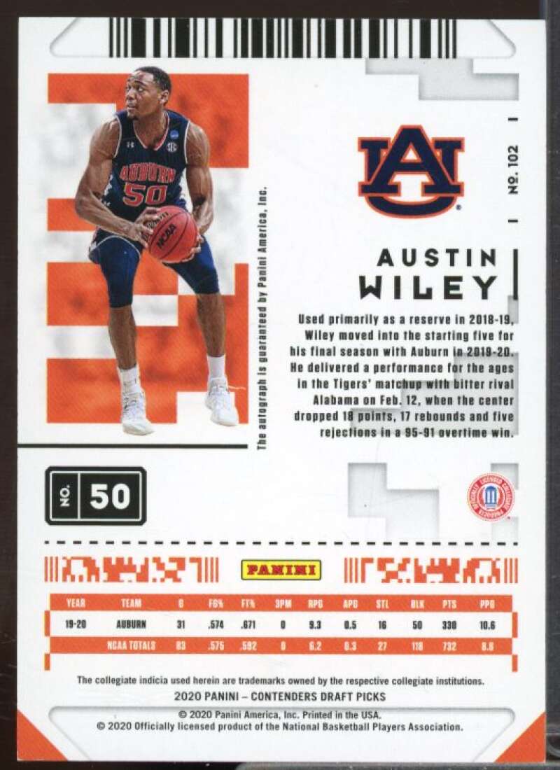 Austin Wiley AU Card 2020-21 Panini Contenders Draft Picks Game Ticket Red #102  Image 2