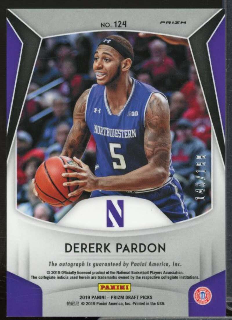 Dererk Pardon/199 2019-20 Panini Prizm Draft Picks Auto Prizm Purple Green #124  Image 2