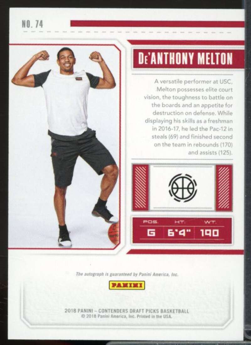 De'Anthony Melton AU Rookie Card 2018-19 Panini Contenders Draft Picks #74  Image 2