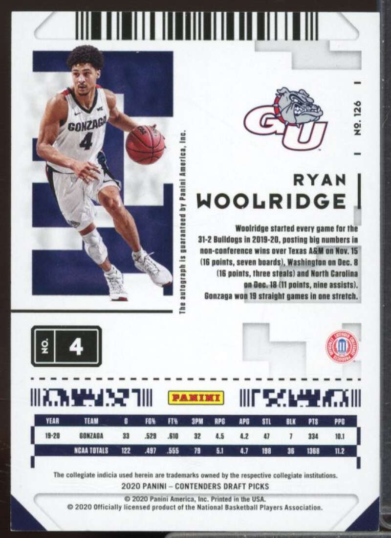 Ryan Woolridge AU 2020-21 Panini Contenders Draft Picks Game Ticket Red #126  Image 2